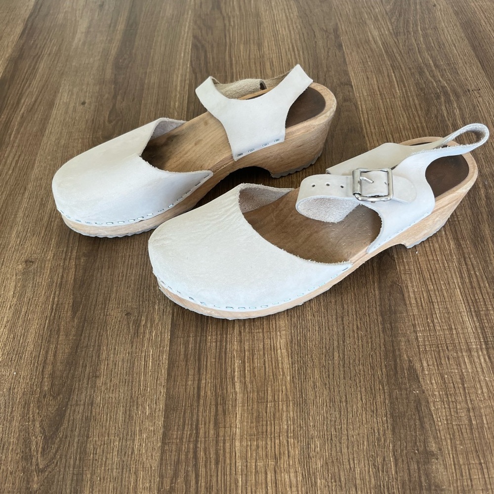 MIA White Leather Clog Mules with Buckle